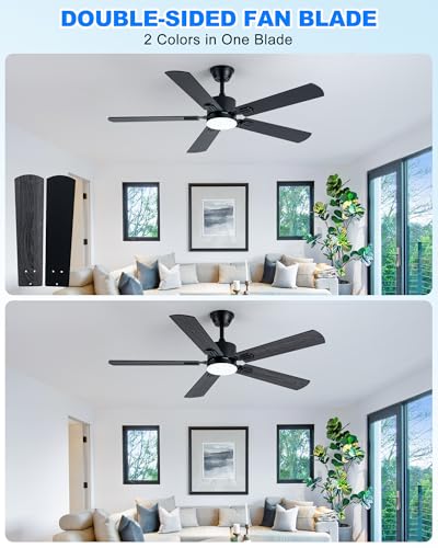 56 Inch Black Ceiling Fan with Display Remote (Black SY39-56IN)