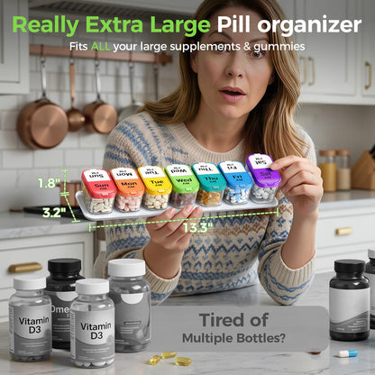 Extra Large Pill Organizer 2 Times a Day (Rainbow/White)