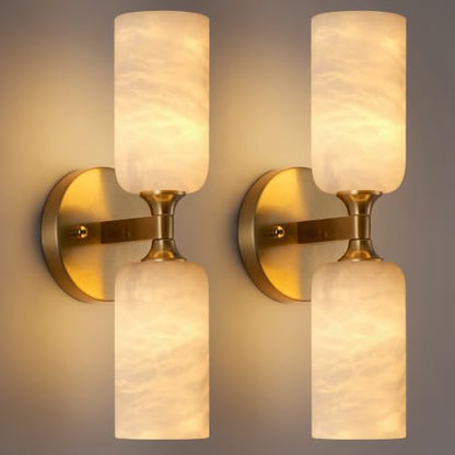 Vintage Gold Alabaster Wall Sconces Set of 2