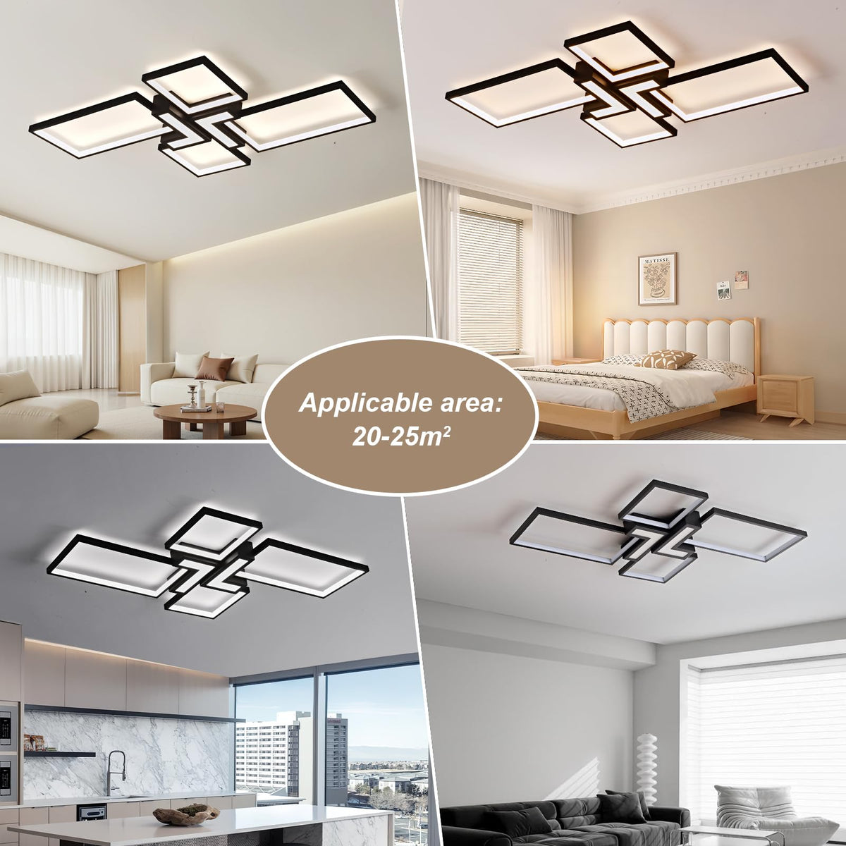 Modern Ceiling Light 32'' 50W 3000K (Black / 32 in)