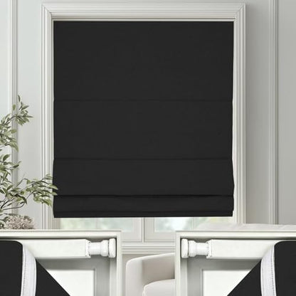 No Drill Roman Shades Cordless Blinds Blackout for Indoor Windows (Black / 38"W x 64"H)
