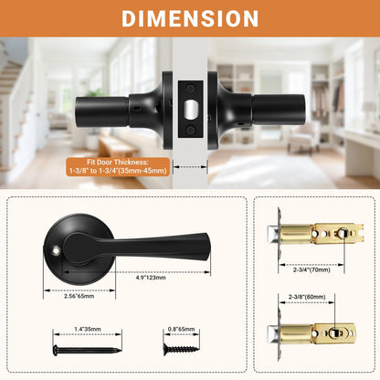 4 Pack Black Passage Door Handle (Black / Passage)