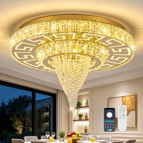 Modern Chandelier Flush Mount Crystal Ceiling Light Fixture