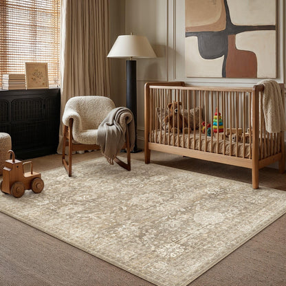 Area Rugs 3x5 Beige Vintage Rug for Living Room (Retro | Beige / 3' x 5' (Rectangular))