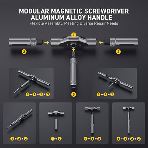 Magnetic Screwdriver Set Precision Multi Bit Repair Kit with Detachable Allen Wrench T Handle for Furniture