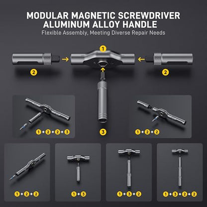 Magnetic Screwdriver Set Precision Multi Bit Repair Kit with Detachable Allen Wrench T Handle for Furniture