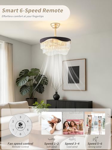 20" Gold Crystal Fandelier Ceiling Fan with Light