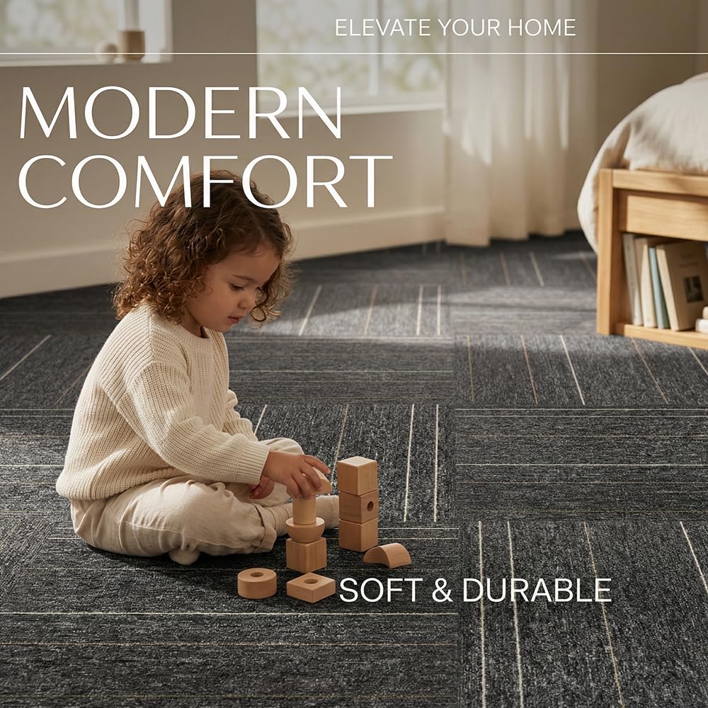 32 Pieces of Carpet 20x20 inch Square Carpet Tiles (dark gray stripe-06)