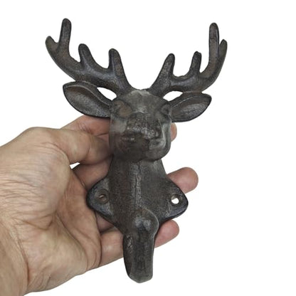Rustic Deer Head Cast Iron Wall Hooks 2 Pack