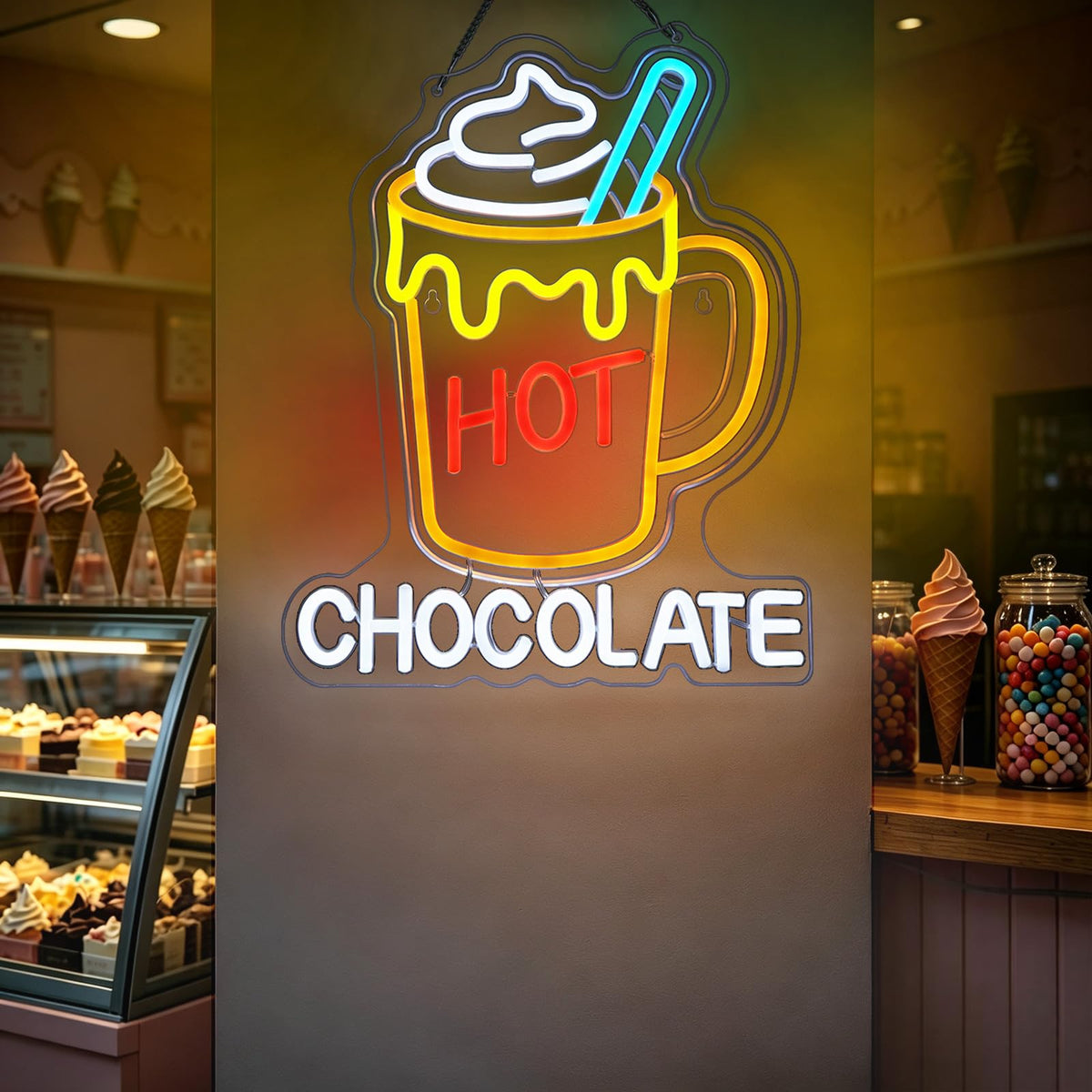 Hot Chocolate Neon Sign (Golden Yellow,Pure White,Orange Red)