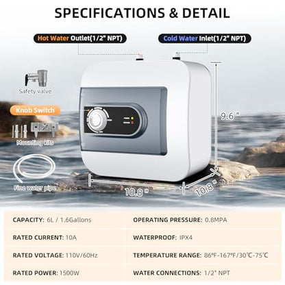 Electric Mini Tank Water Heater Under Sink Water Heater 1500W