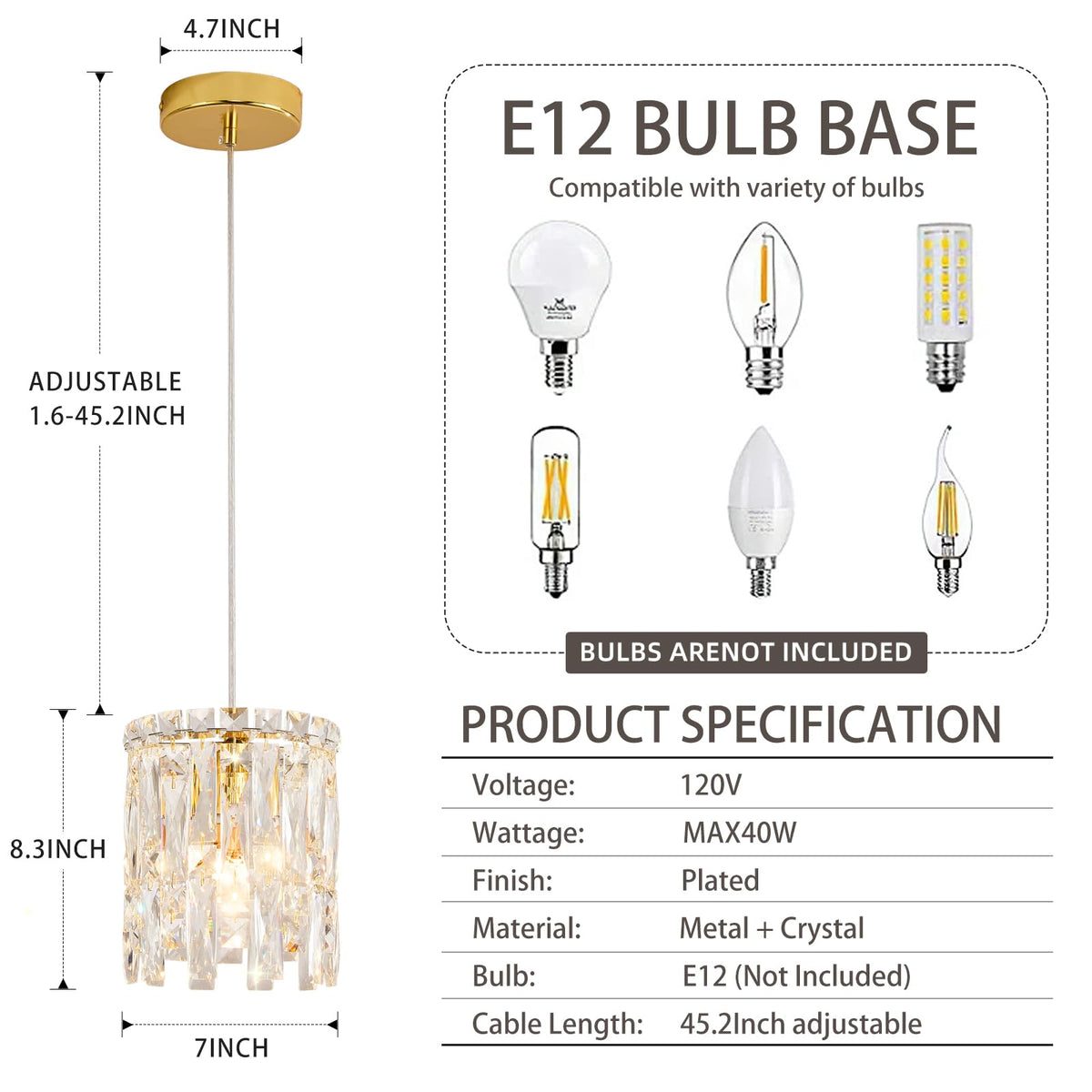 Gold Mini Crystal Chandelier Pendant Light (Gold / 7inch)