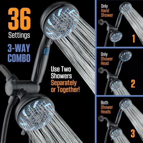 Seen-On-TV High Pressure 8-mode Handheld Shower Head - 2-mode Power Wash to Clean Tub, Tile & Pets, Stay-Clean Nozzles, Extra Long 6 ft. Stainless Steel Hose, Wall & Overhead Brackets, Modern