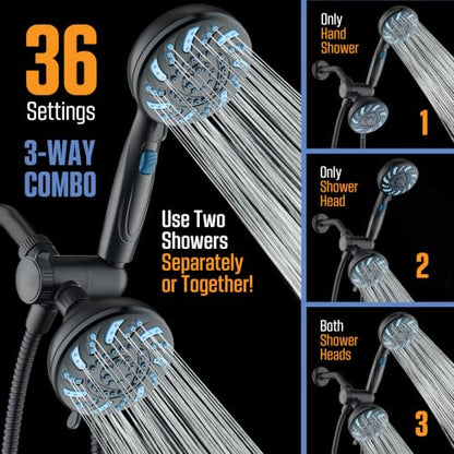 Seen-On-TV High Pressure 8-mode Handheld Shower Head - 2-mode Power Wash to Clean Tub, Tile & Pets, Stay-Clean Nozzles, Extra Long 6 ft. Stainless Steel Hose, Wall & Overhead Brackets, Modern