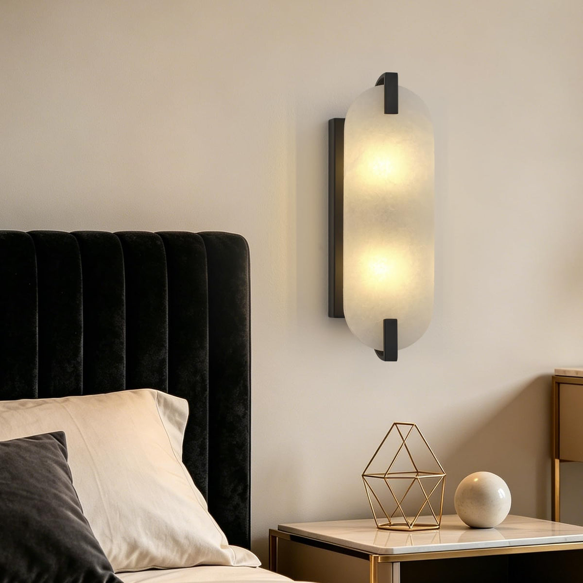 Modern Alabaster Wall Sconces (Black-15.7in-1 Pack)