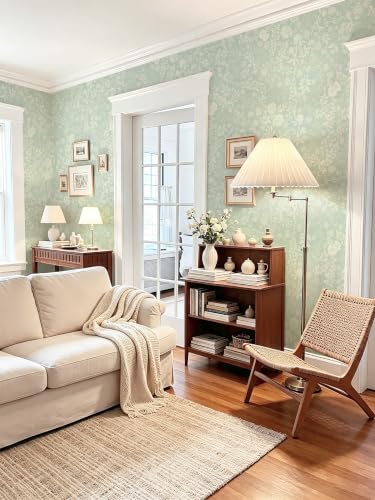 Green Floral Wallpaper Peel and Stick Contact Paper Leaf Modern Boho Farmhouse Wall Paper Self Adhesive Removable Wallpaper for Bathroom and Bedroom Vinyl 17.3"x78.7" (Light Green / 17.3" x 78.7")