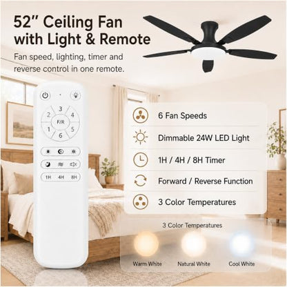 52 Inch Ceiling Fan with Lights and Remote