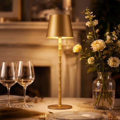 2 Pcs 14.5" Luxury Gold Bamboo Floor Lamp Metal Bamboo