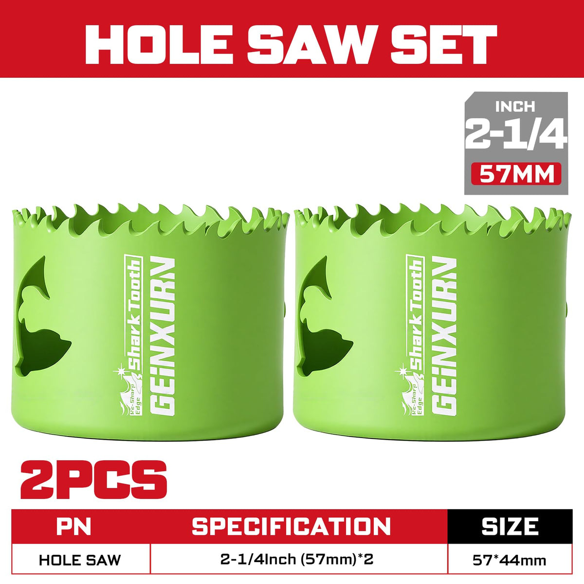2-1/4 Inch(57mm) Hole Saw, 2PCS HSS Bi-Metal Hole Saw Kit with Shark Tooth Hole Cutter for Wood,Drywall, PVC Boards and Thin Metal (2 PCS 2-1/4")