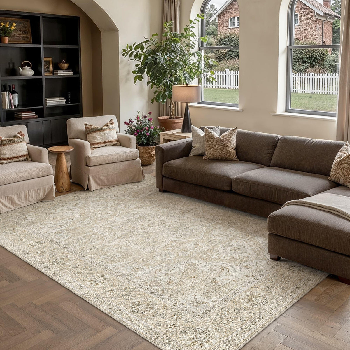 Beige Cream 6x9 Washable Area Rugs Vintage Indoor Carpet (E| Beige Cream / 6' x 9' (Rectangular))