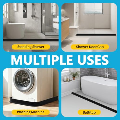 3.8'' High Shower Threshold Water Dam 39 Inch Collapsible Self Adhesive Shower Water Splash Guard Shower Water Blocker Wet and Dry Separation for Bathroom