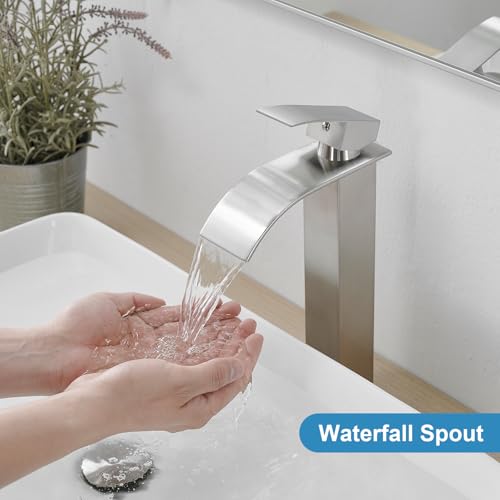 Tall Bathroom Faucet Vessel Sink Faucet with Drain (With Drain / Brushed Nickel)
