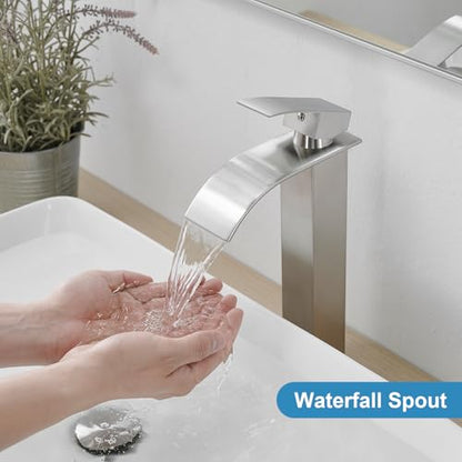 Tall Bathroom Faucet Vessel Sink Faucet with Drain (With Drain / Brushed Nickel)
