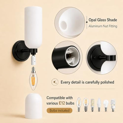 Milk Glass Bathroom Wall Sconces Set of Two