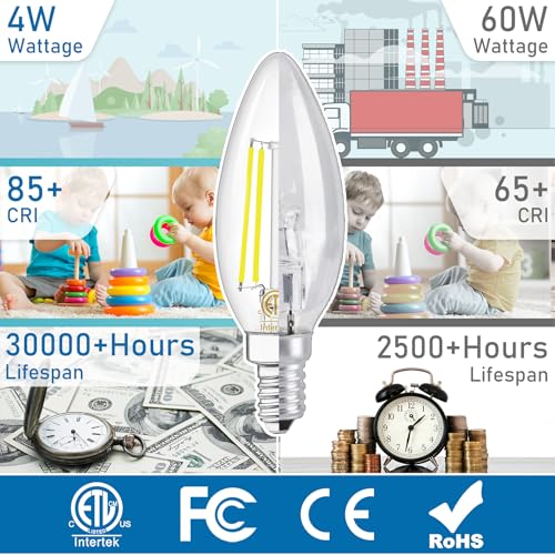 E12 Candelabra LED Light Bulbs 60W Equivalent 5000K Daylight (6 Count (Pack of 1))