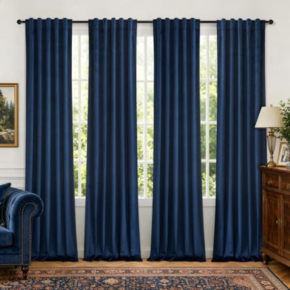 Navy Blue Velvet Curtains 4 Panel Set Back Tab 40 x 120 Inch Long (Navy Blue / 40"W x 120"L (Pack of 4))