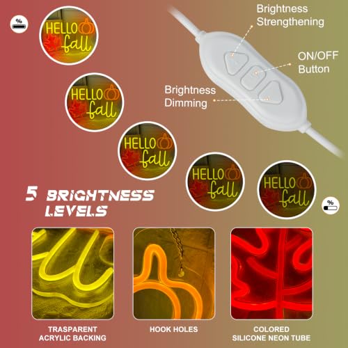 Hello Fall Neon Sign Dimmable Autumn Led Neon Lights With Maple Leaf for Wall Decor