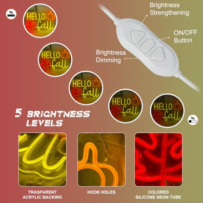 Hello Fall Neon Sign Dimmable Autumn Led Neon Lights With Maple Leaf for Wall Decor