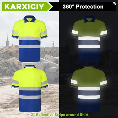Hi Vis Safety Shirts with Reflective Strips Polo Shirts for Men