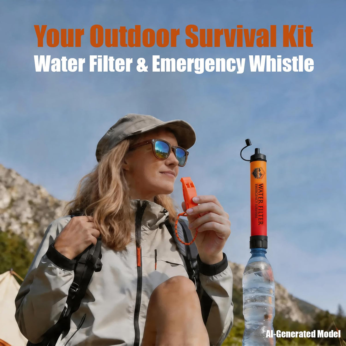 3 Pack Water Filter Straw with Emergency Whistle (3-Pack(Orange) / 3-Pack)