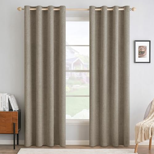 100% Blackout Linen Curtains for Bedroom 52x72 Inches Faux Linen (Faux Linen / 52"W x 72"L (Pack of 2))