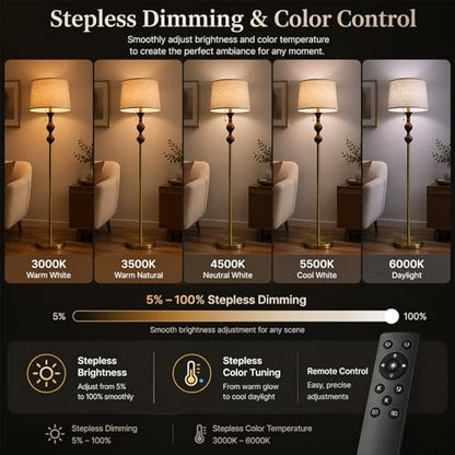 Wood & Brushed Floor Lamp with Pull Chain Switch & Remote Control