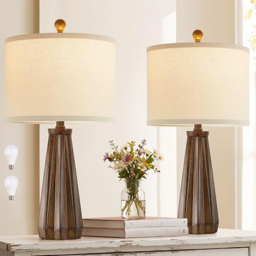 Rustic Bedside Table Lamps Set of 2