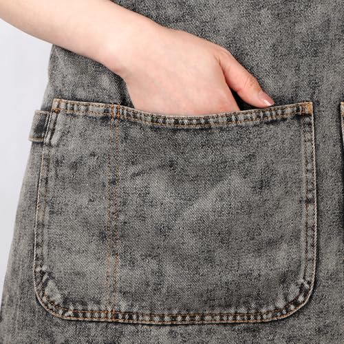 Denim Apron with Pockets and Adjustable Cross Straps for Hair Stylist Salon Nail Tech Barber Women Jean Aprons