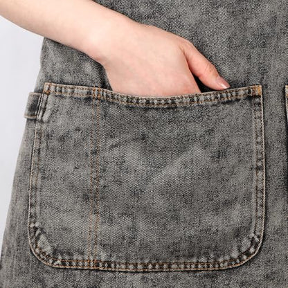 Denim Apron with Pockets and Adjustable Cross Straps for Hair Stylist Salon Nail Tech Barber Women Jean Aprons