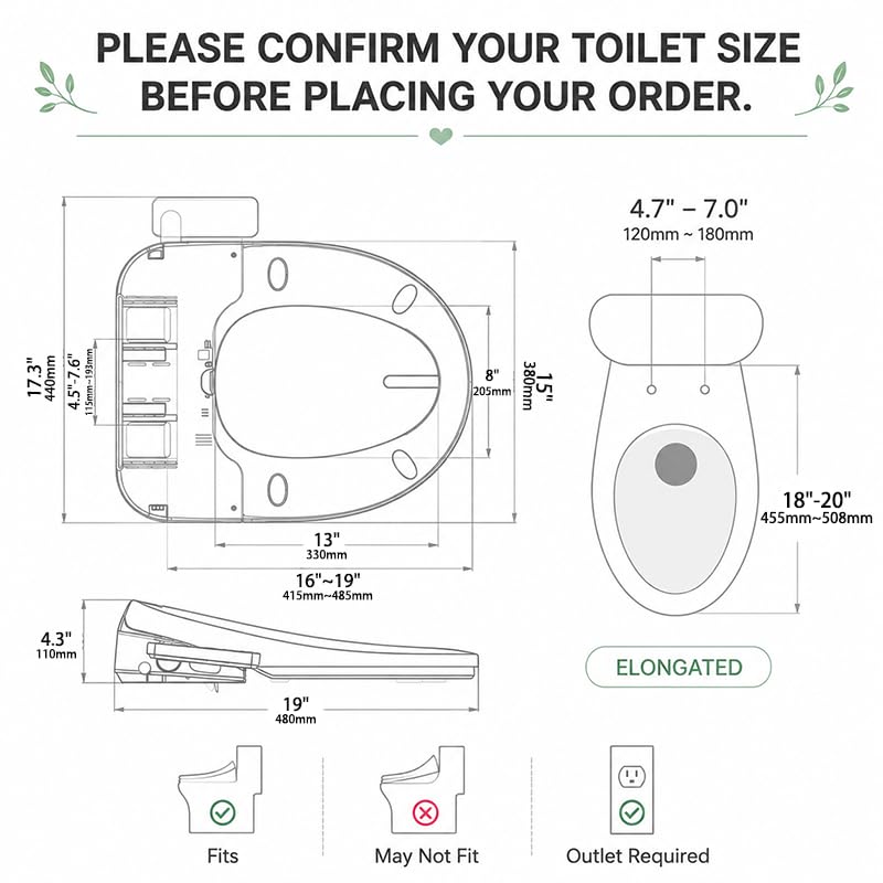 Electric Bidet Toilet Seat Elongated with Warm Water Wash