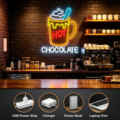 Hot Chocolate Neon Sign (Golden Yellow,Pure White,Orange Red)