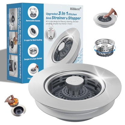 3 in 1 Kitchen Sink Drain Strainer (Brushed Stainless Steel)
