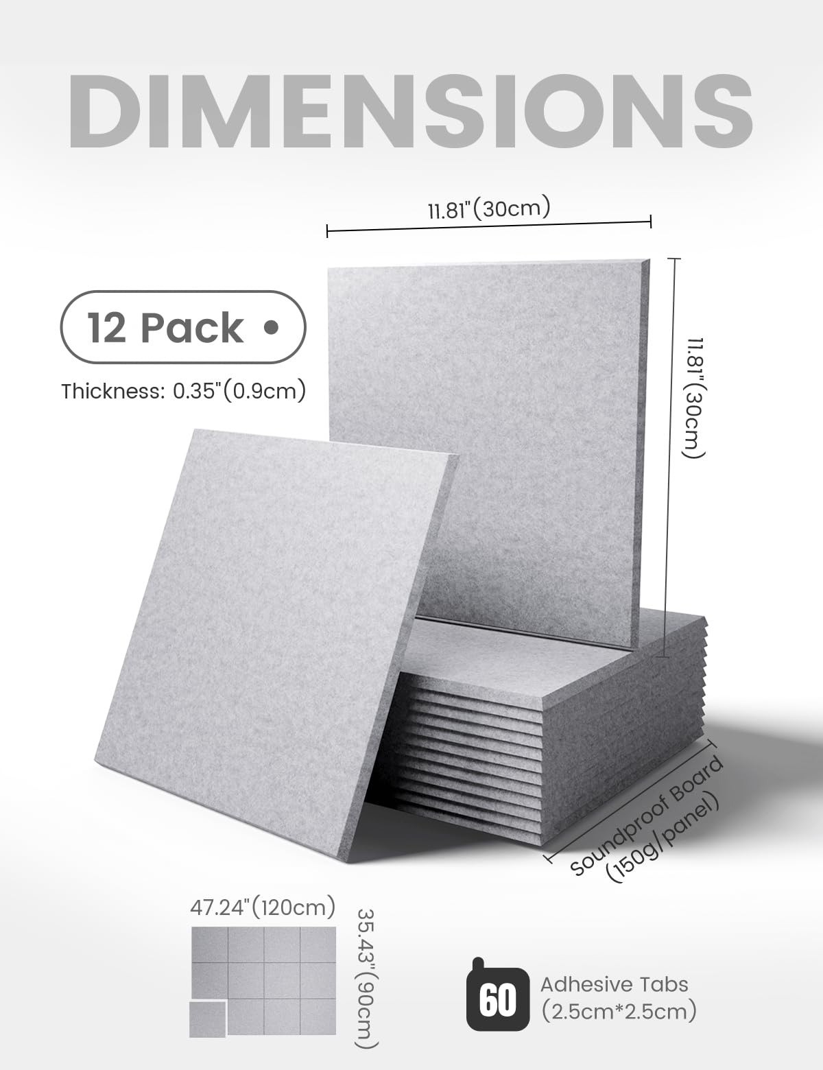 Felt Bulletin Board & Cork Board Alternative 36'' x 24'' (Soft Gray-1 / Solid tile 12-pack)