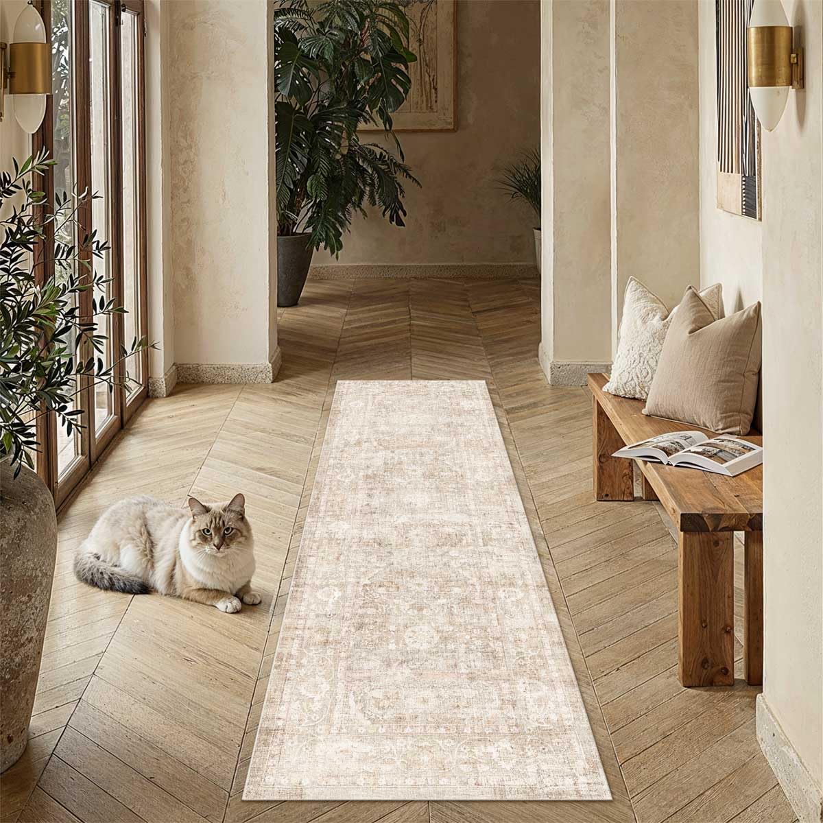2'6x12 Beige Neutral Kitchen Hallway Runner Rug (Rw | Ly-beige / 2'6" x 12' (Runner))