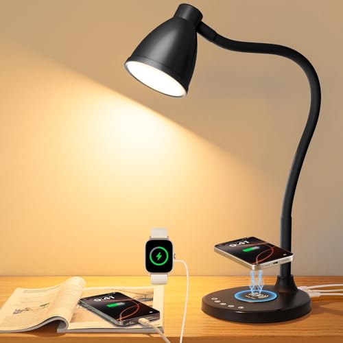 Desk Lamp for Home Office with USB C Charging Ports Wireless Charger