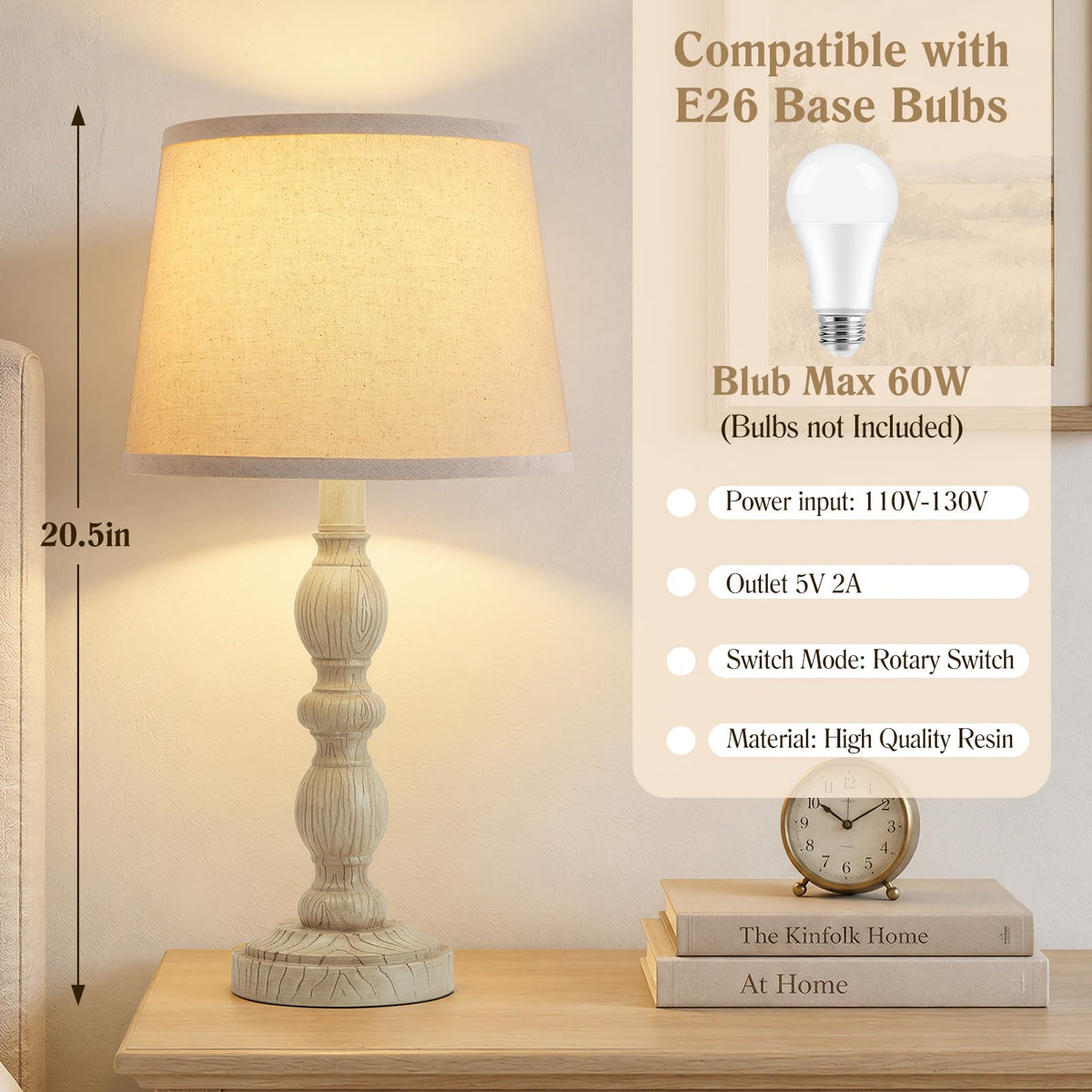 20.5" Bedside Lamps (Almond White)