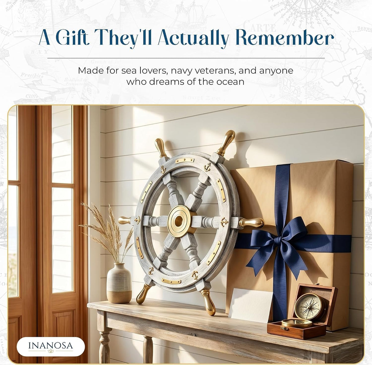 Coastal Voyage Antique White Finish Vintage Wooden Ship Wheel Nautical Wall Decor (White / 18"L x 18"W)