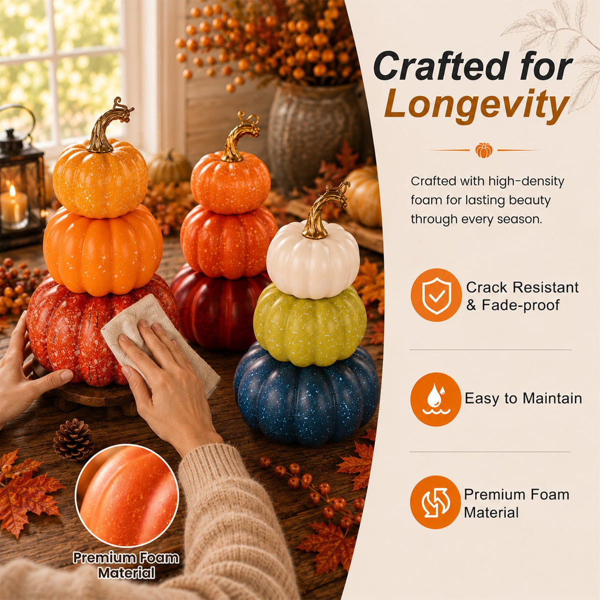 3Pcs 8.75" Stacked Pumpkin Tower Decor (Orange Blue & Yellow)
