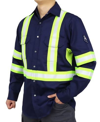 Vented FR High Vis Shirts Reflective Pearl Snaps Summer Work Safety