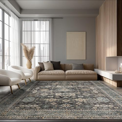 Washable Area Rug 8×10 for Living Room (Silver / 8' x 10' (Rectangular))